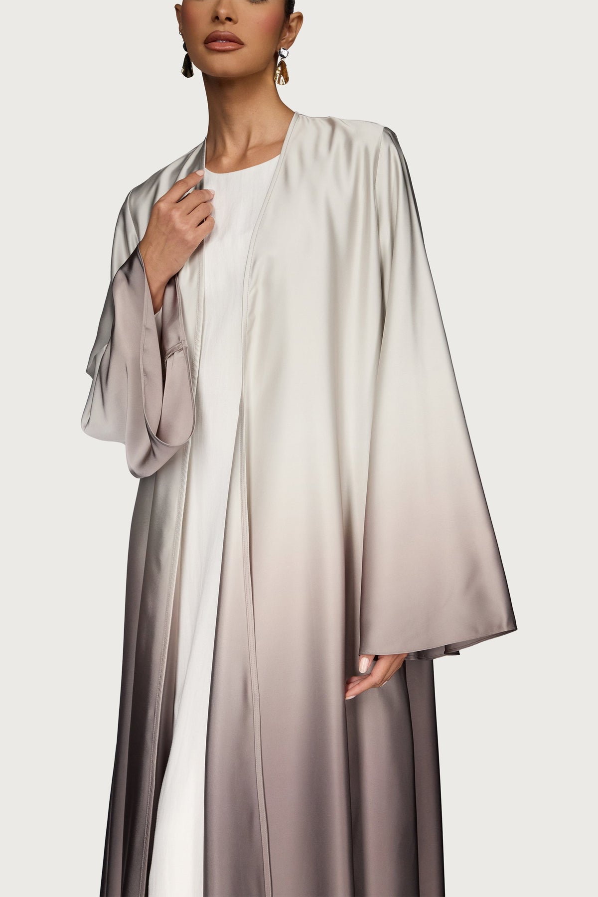 Satin Ombre Open Abaya - Truffle