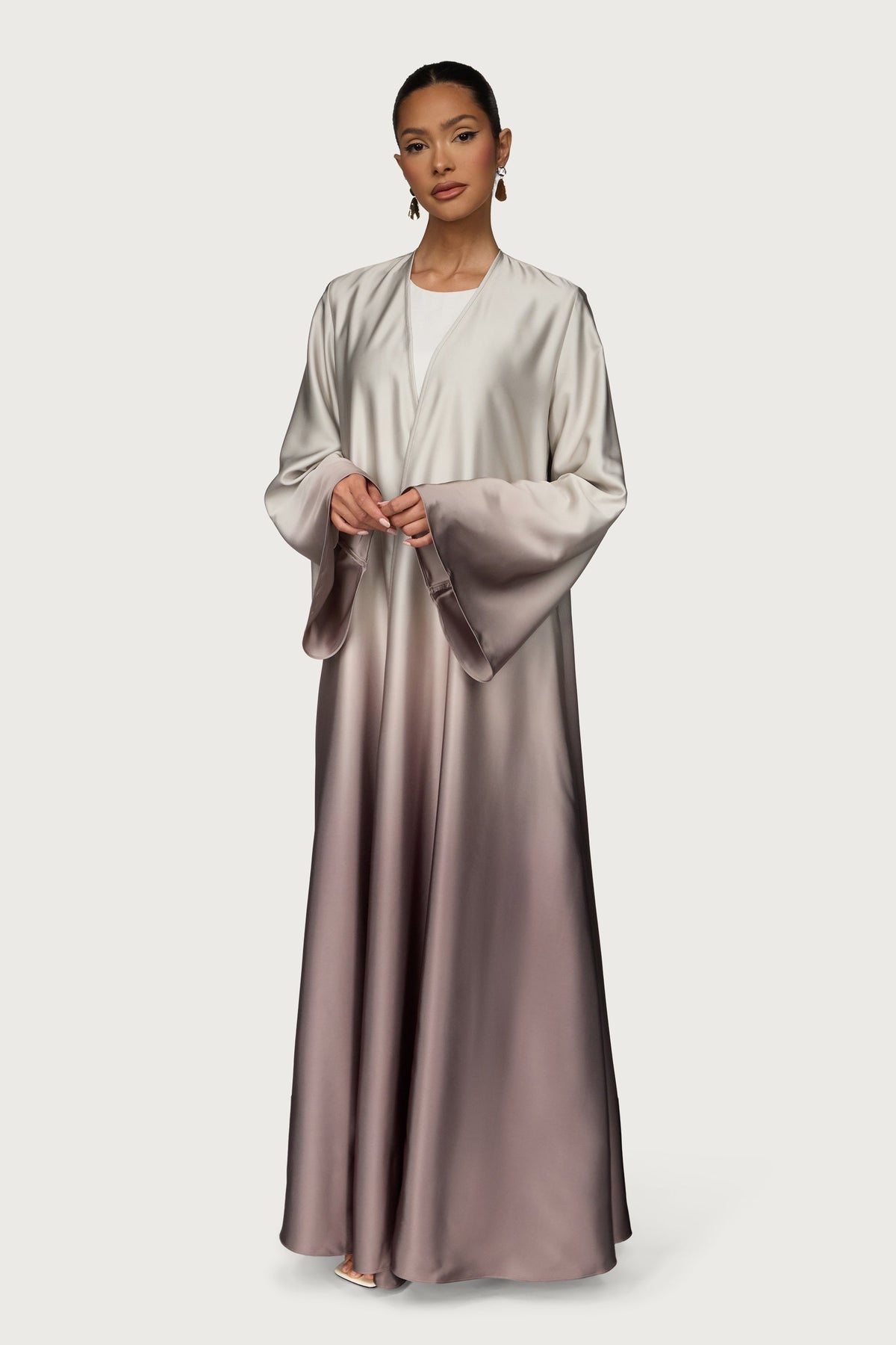 Satin Ombre Open Abaya - Truffle