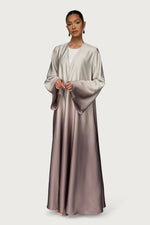 Satin Ombre Open Abaya - Truffle
