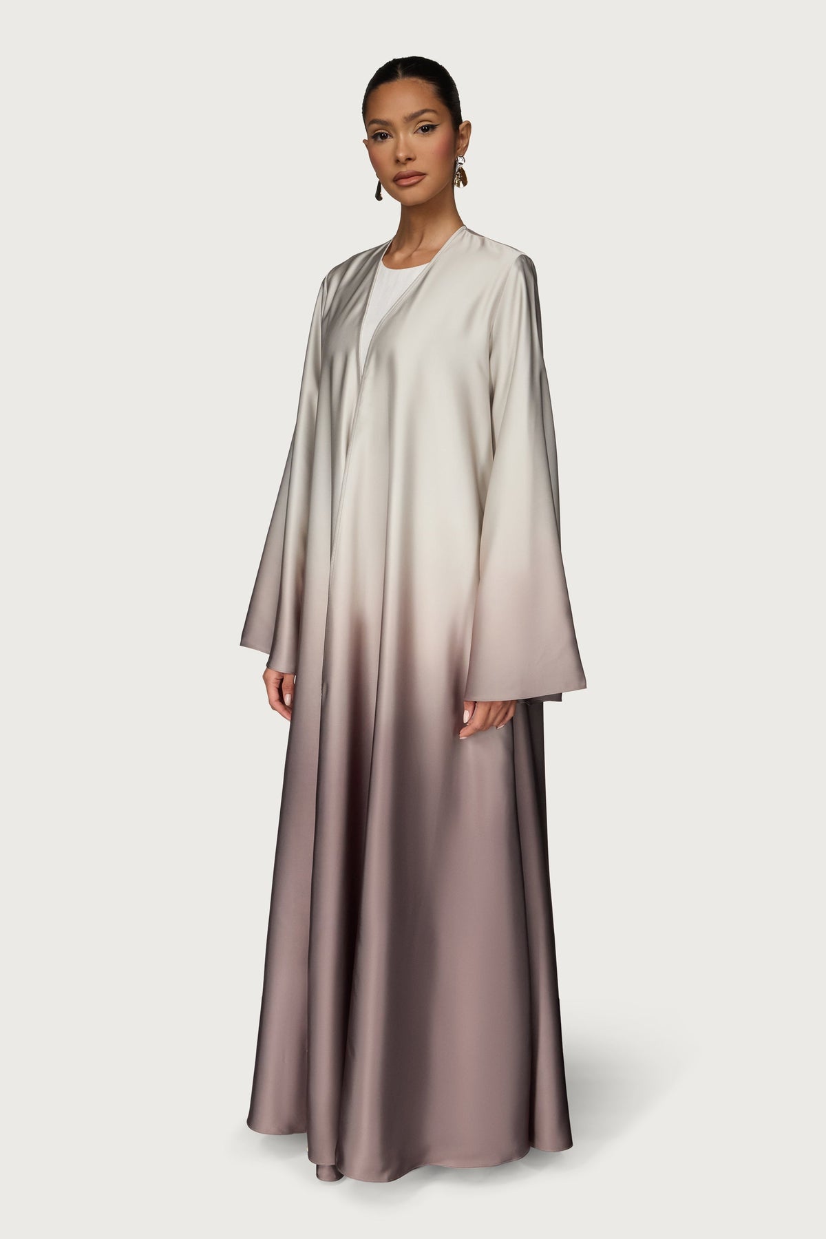 Satin Ombre Open Abaya - Truffle