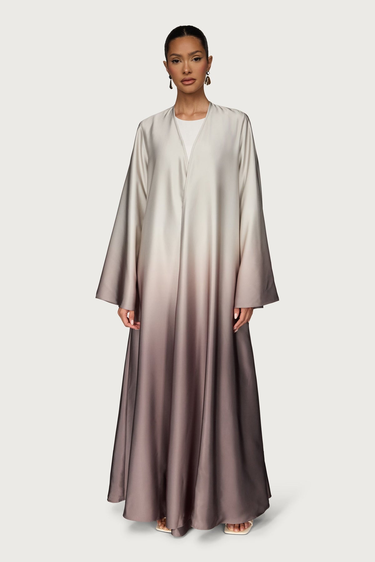 Satin Ombre Open Abaya - Truffle