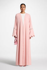 Scalloped Open Abaya - Pink