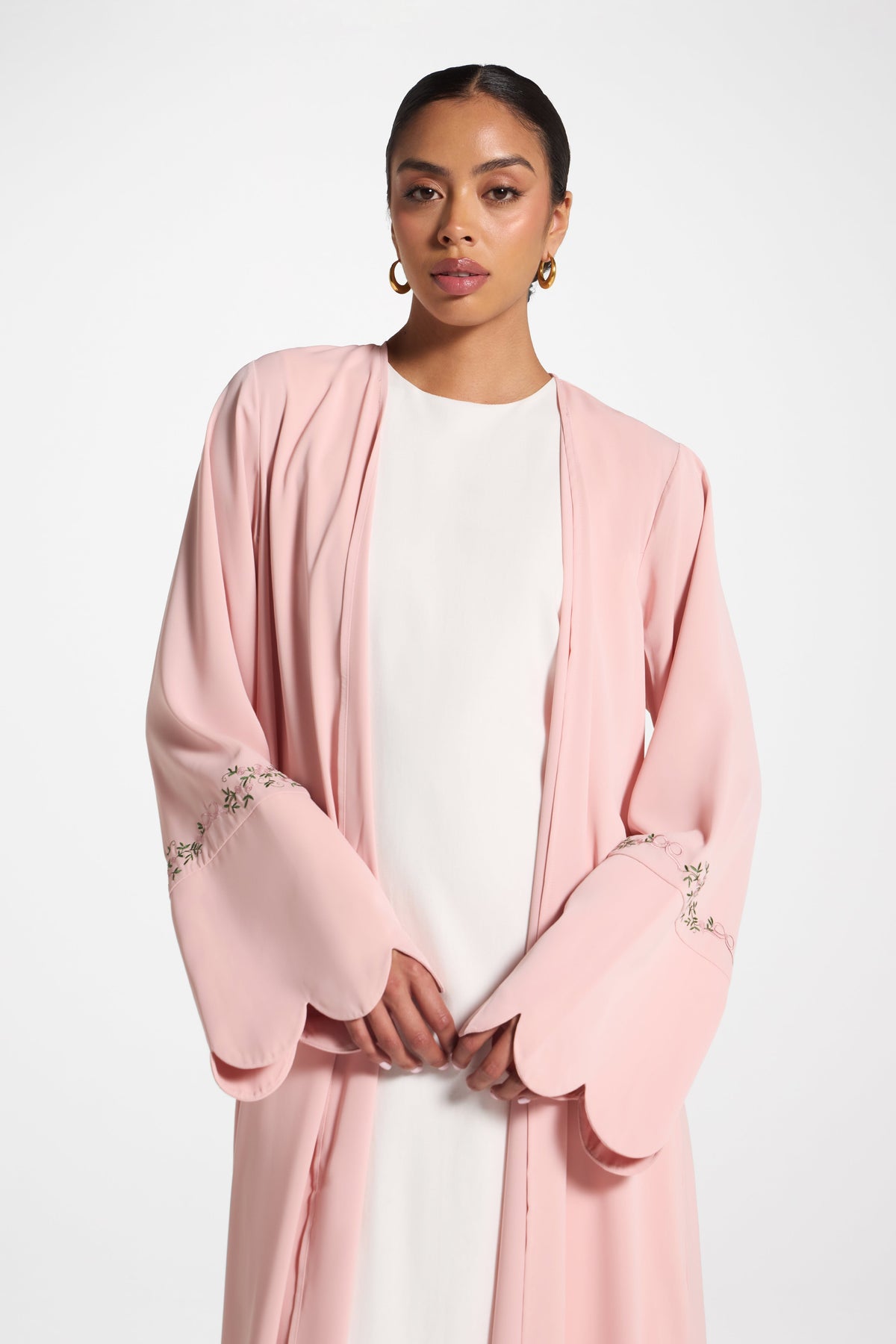 Scalloped Open Abaya - Pink