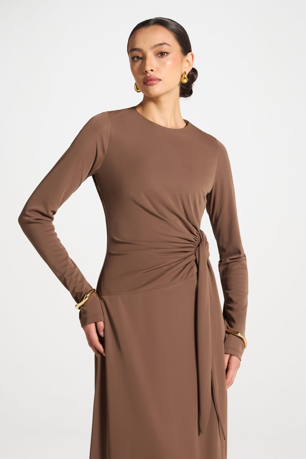 Side Tie Maxi Dress - Coffee