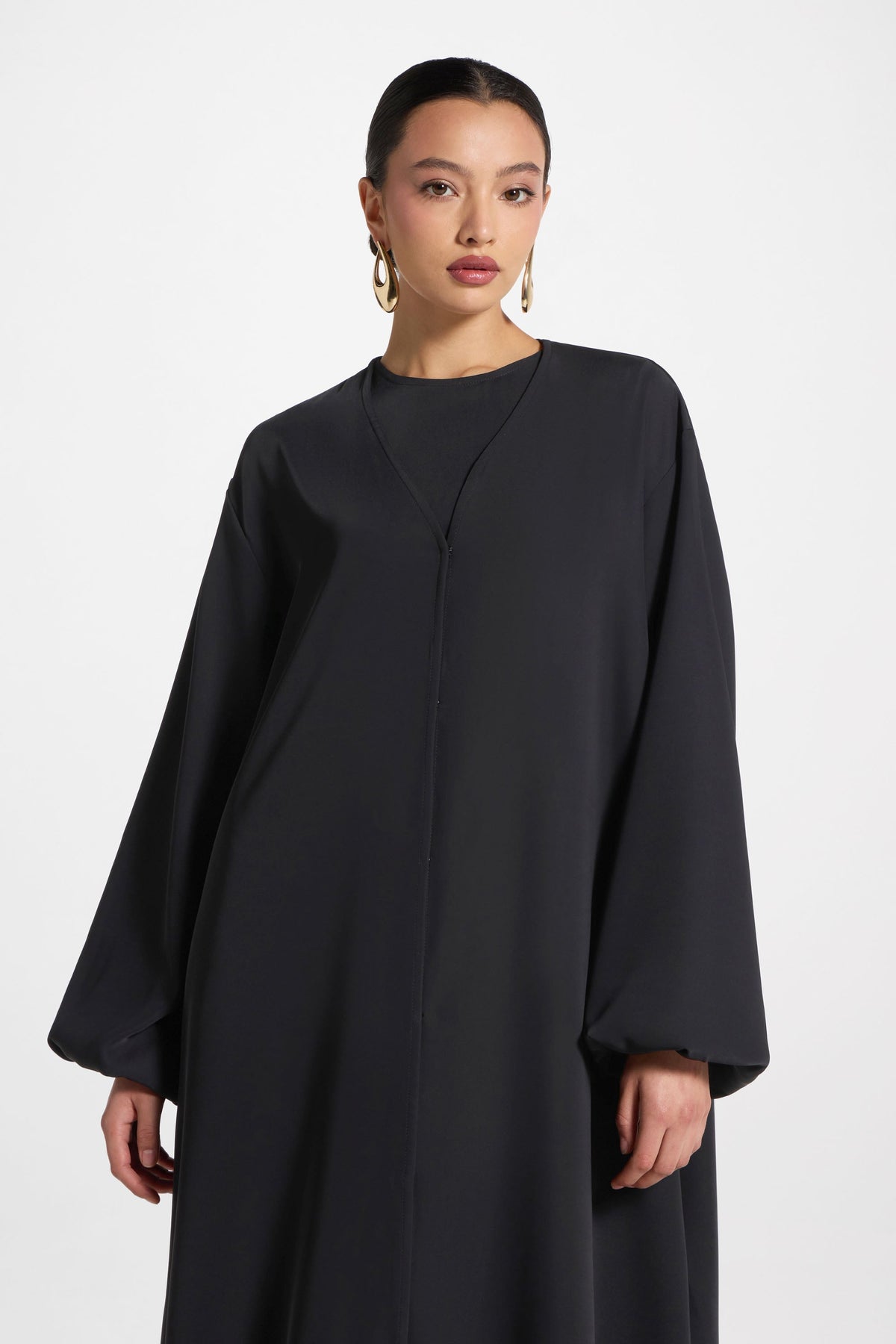 Signature Balloon Sleeve Open Abaya - Black
