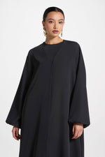 Signature Balloon Sleeve Open Abaya - Black