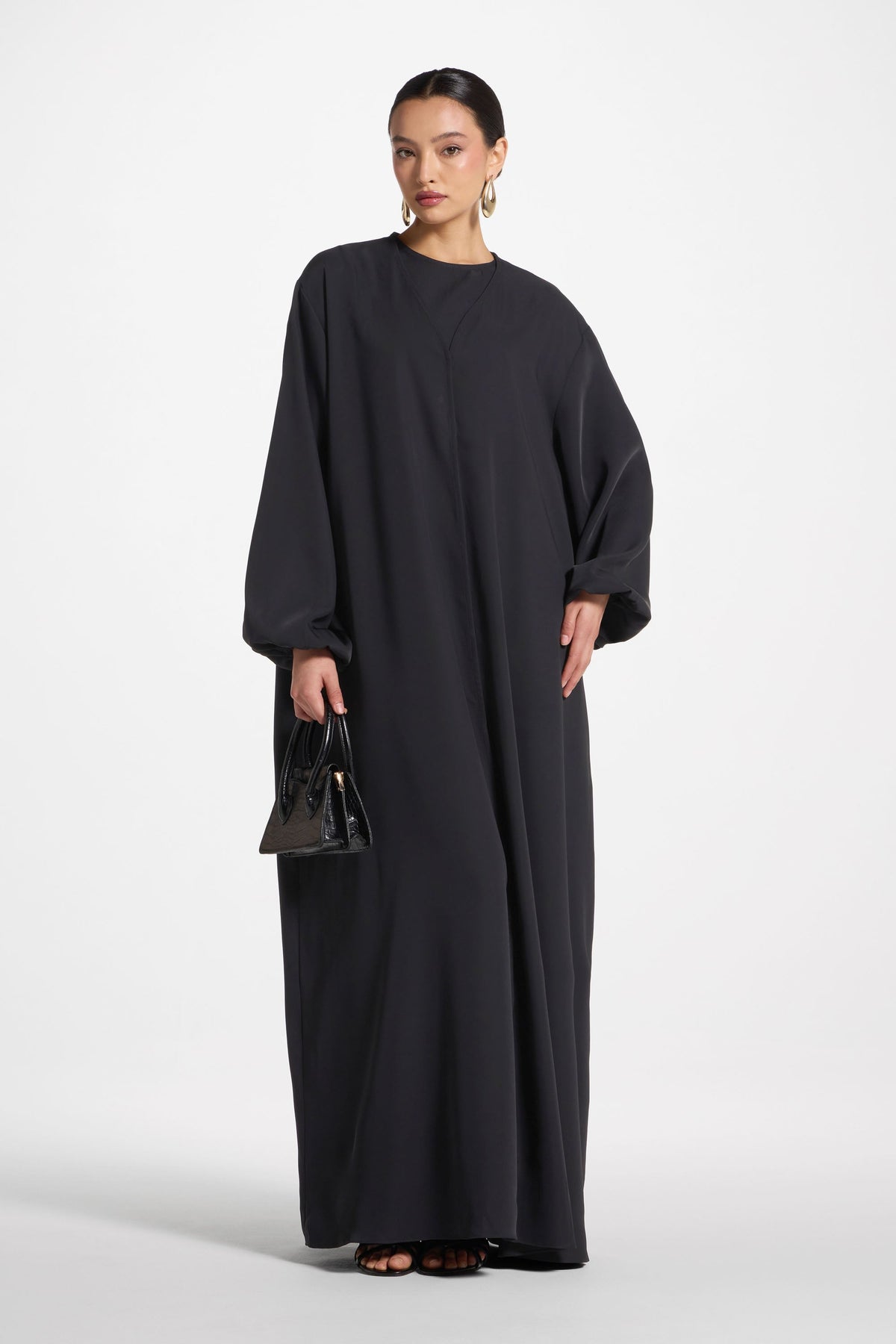 Signature Balloon Sleeve Open Abaya - Black