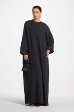 Signature Balloon Sleeve Open Abaya - Black