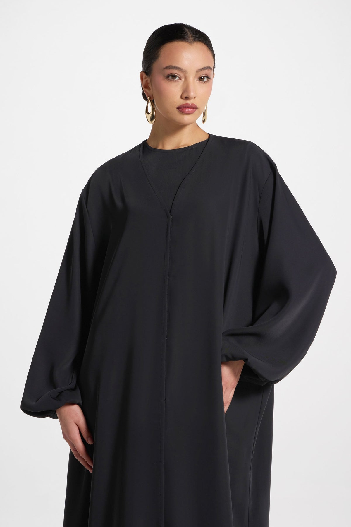 Signature Balloon Sleeve Open Abaya - Black