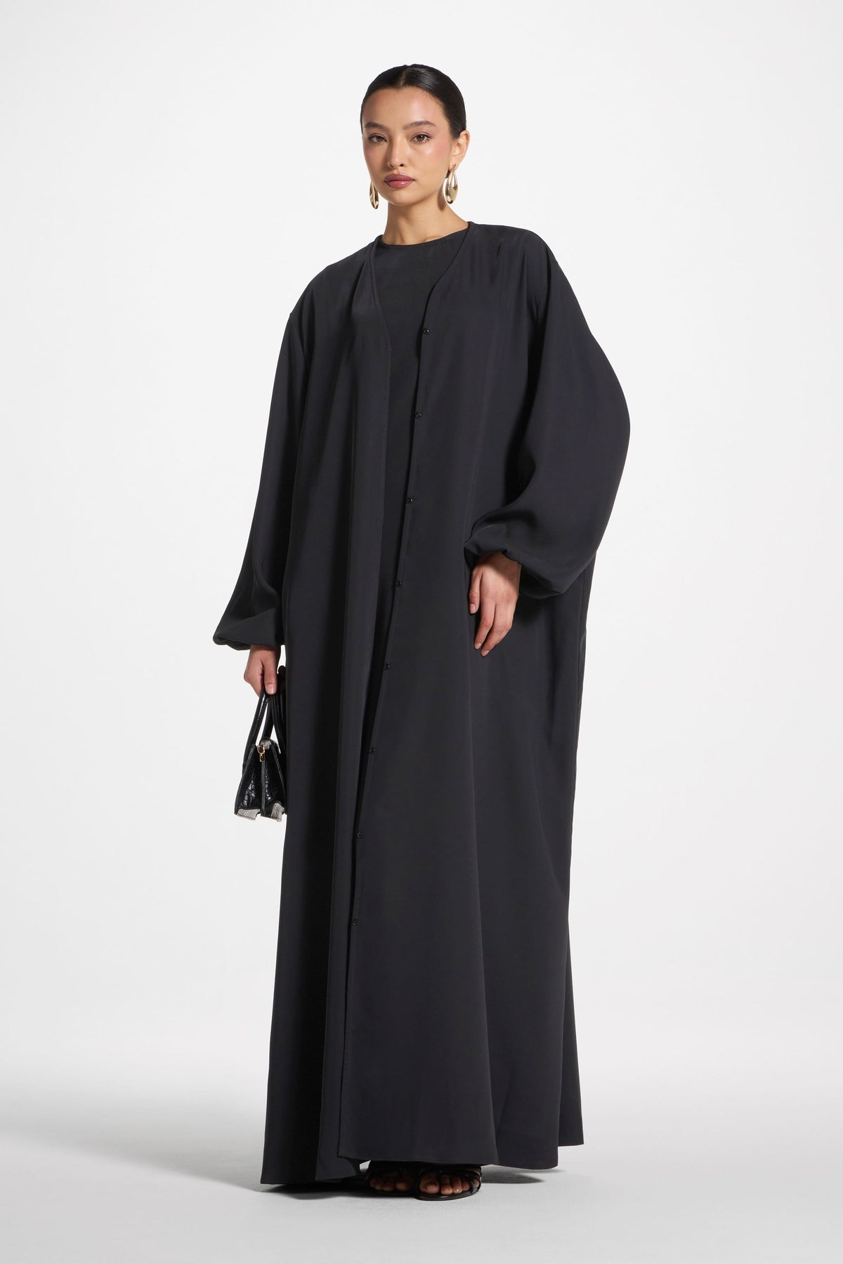 Signature Balloon Sleeve Open Abaya - Black