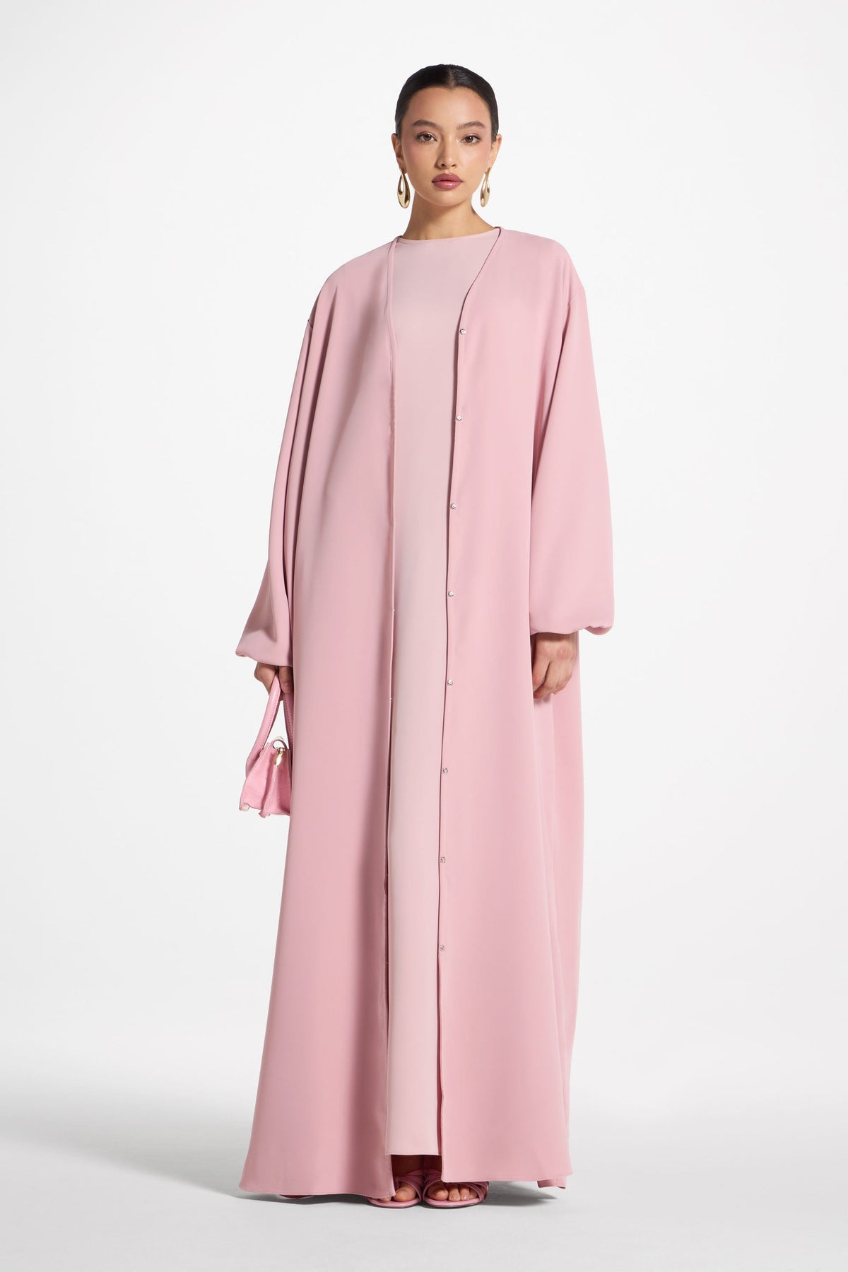 Signature Balloon Sleeve Open Abaya - Dark Pink