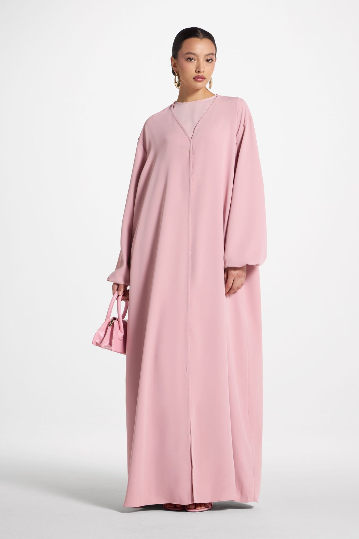 Signature Balloon Sleeve Open Abaya - Dark Pink