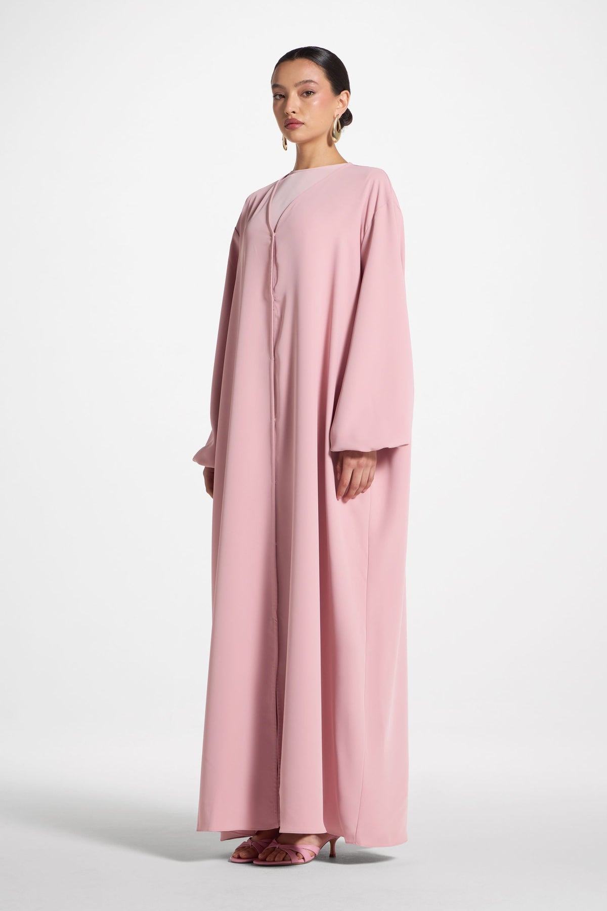 Signature Balloon Sleeve Open Abaya - Dark Pink