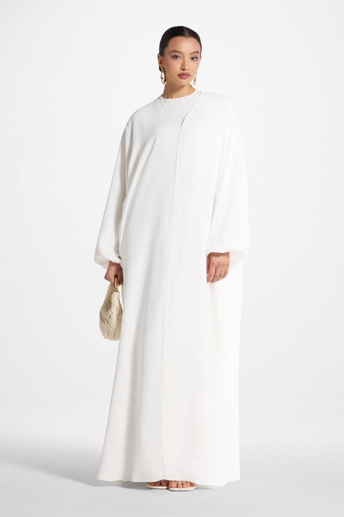 Signature Balloon Sleeve Open Abaya - White