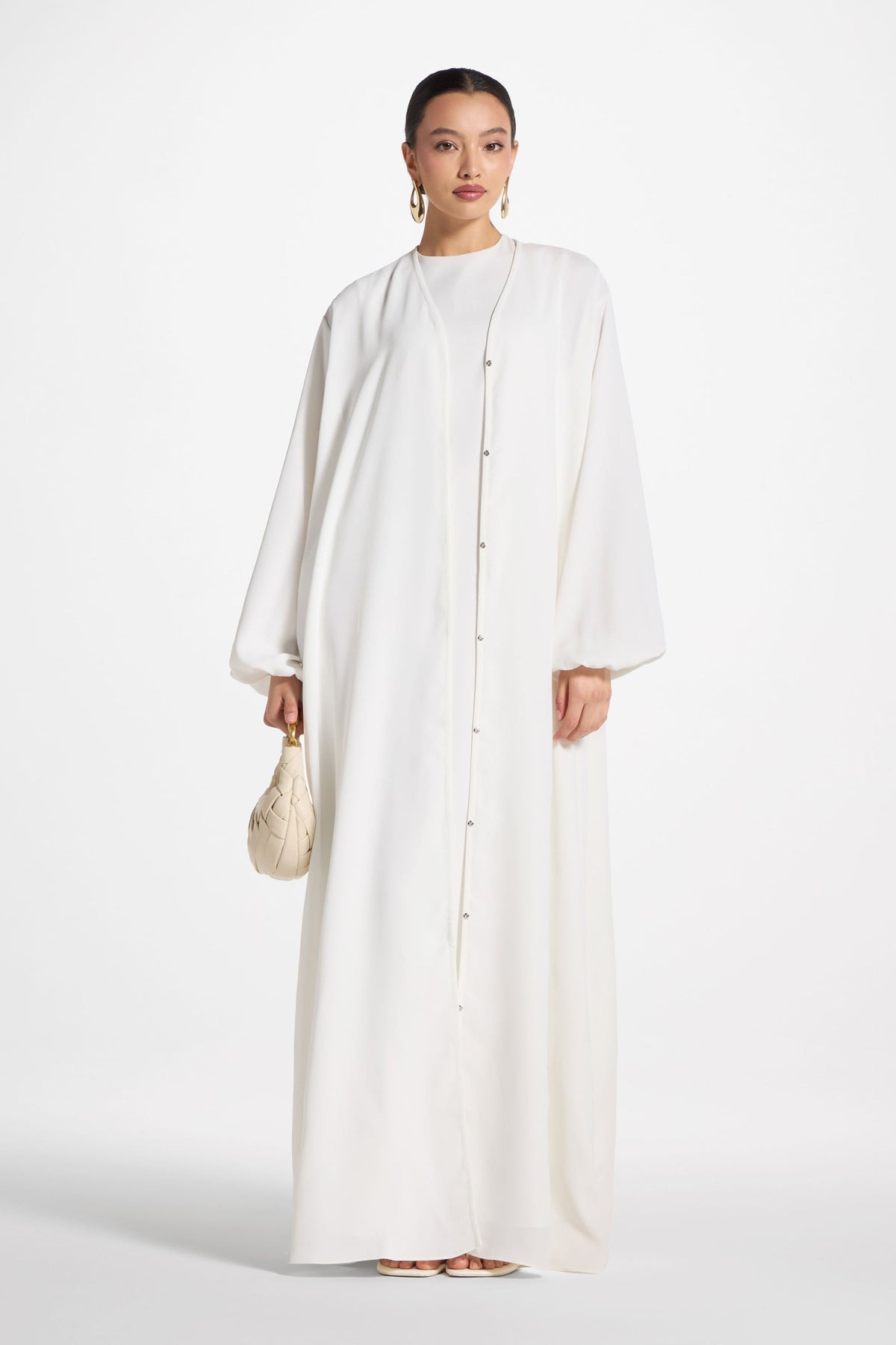Signature Balloon Sleeve Open Abaya - White