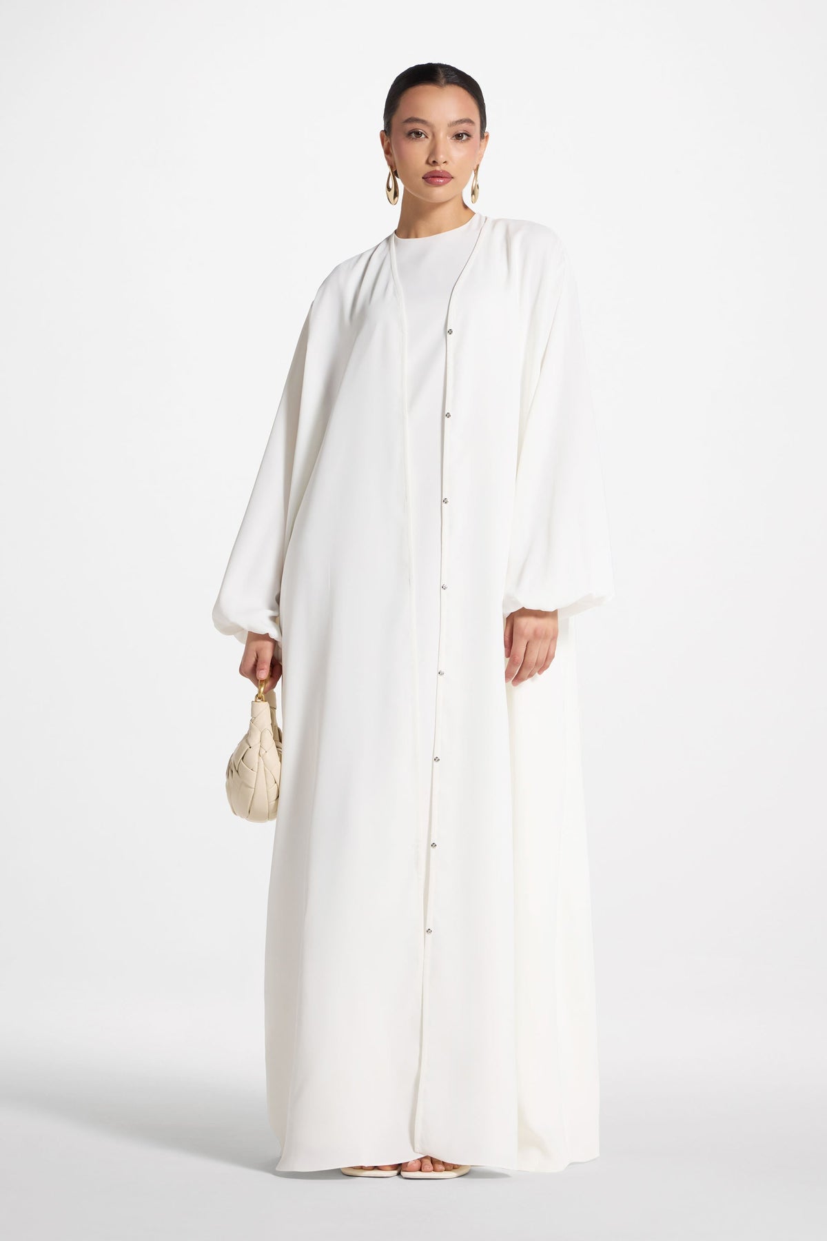 Signature Balloon Sleeve Open Abaya - White