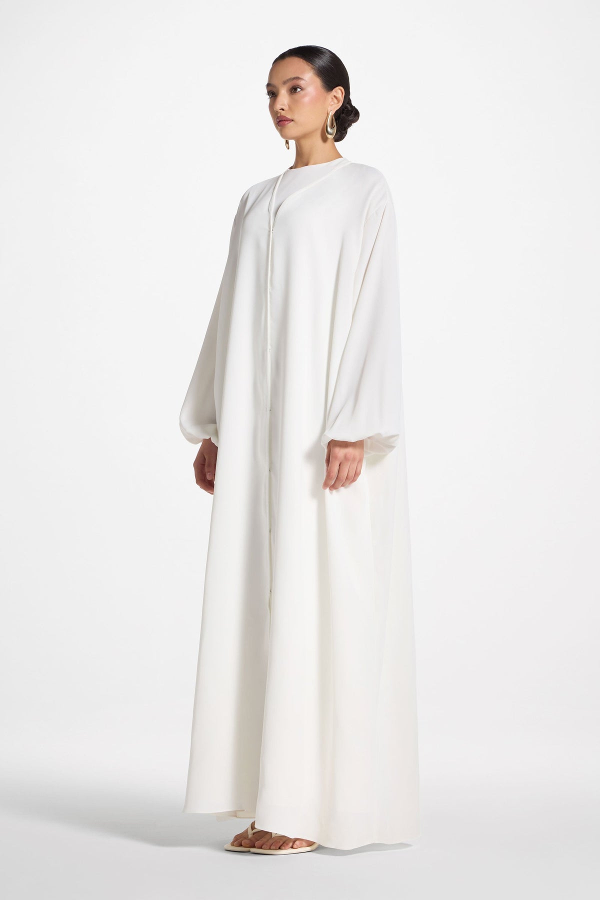 Signature Balloon Sleeve Open Abaya - White