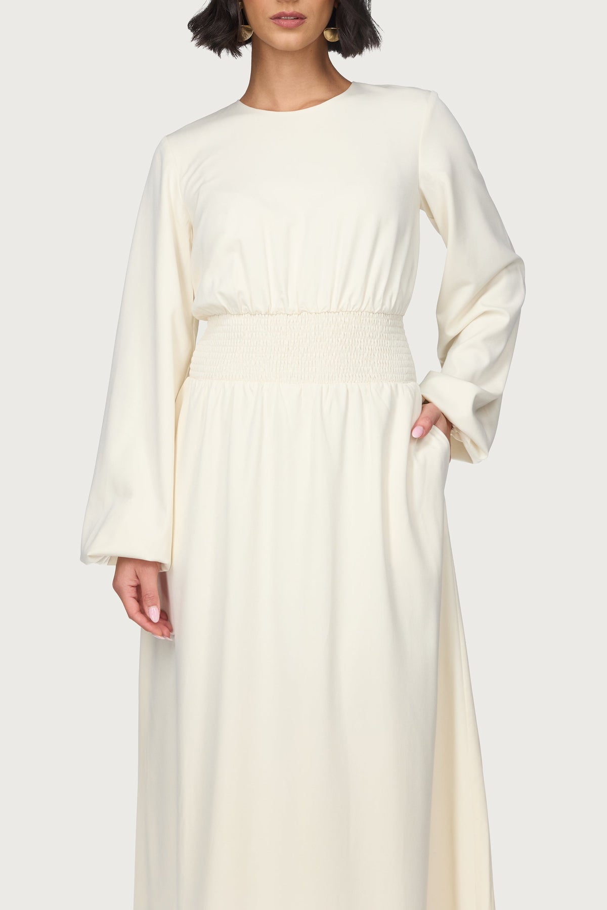 Smocked Waist Dress - Bone