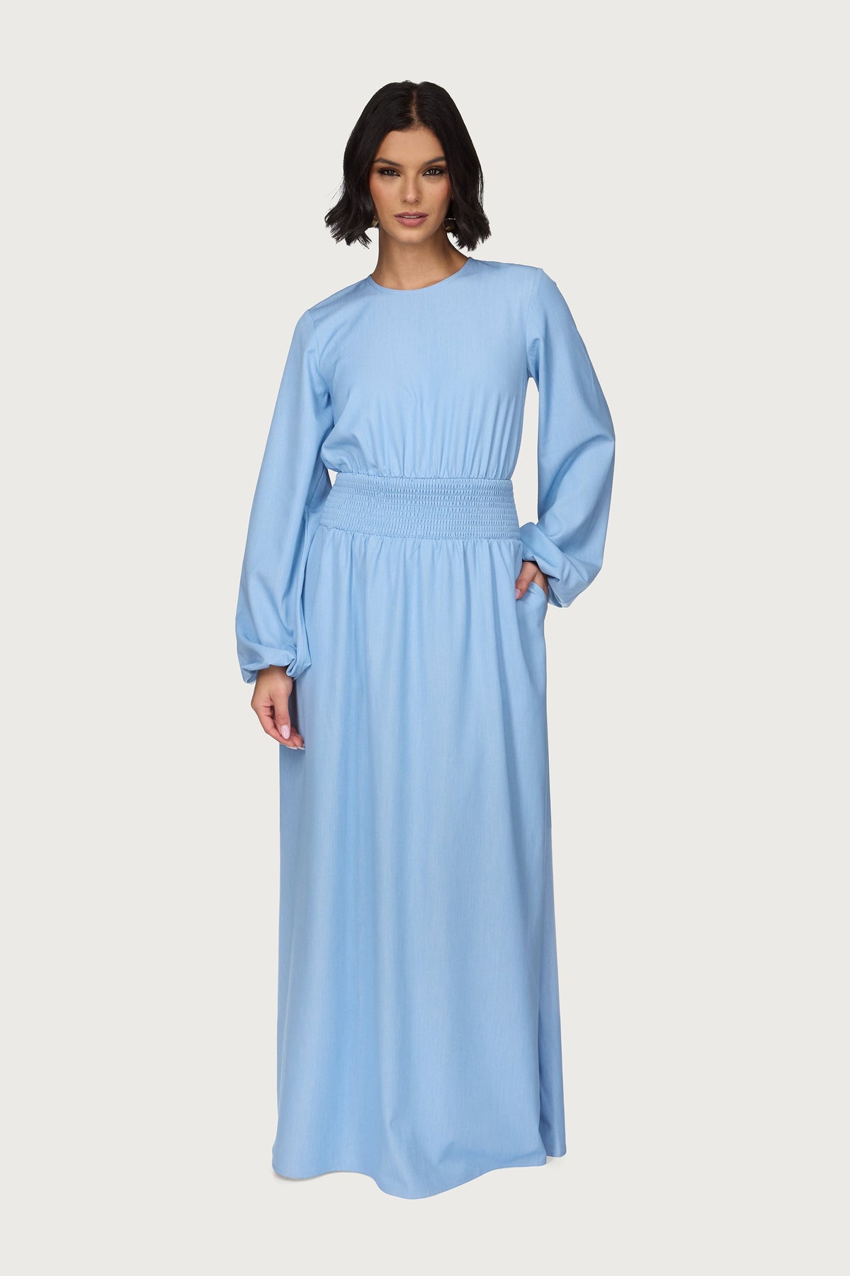 Smocked Waist Dress - Light Denim