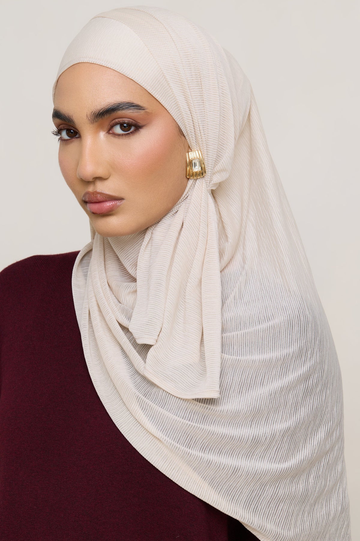 Stretch Stripe Hijab - Beige