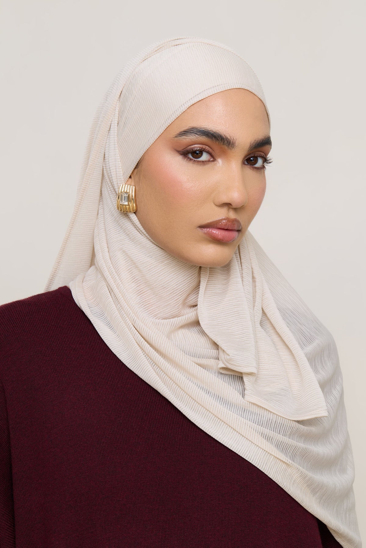 Stretch Stripe Hijab - Beige