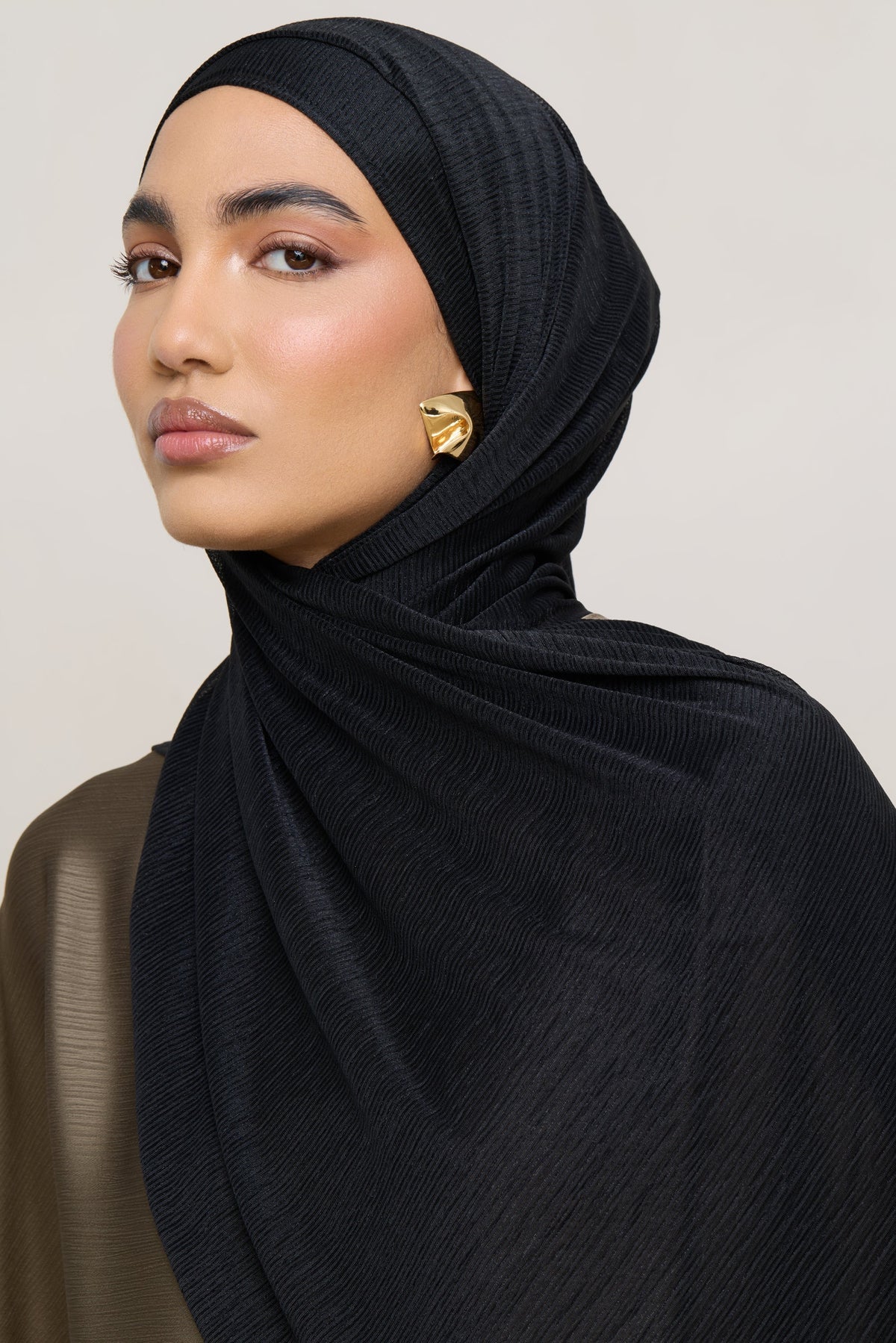 Stretch Stripe Hijab - Black