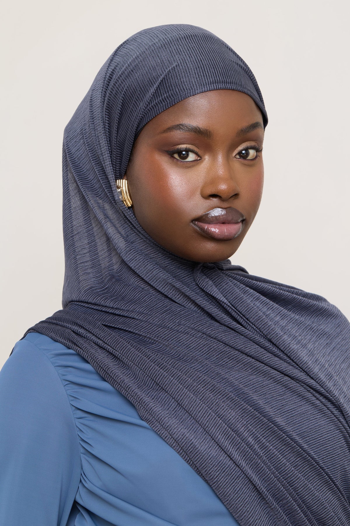 Stretch Stripe Hijab - Dark Denim