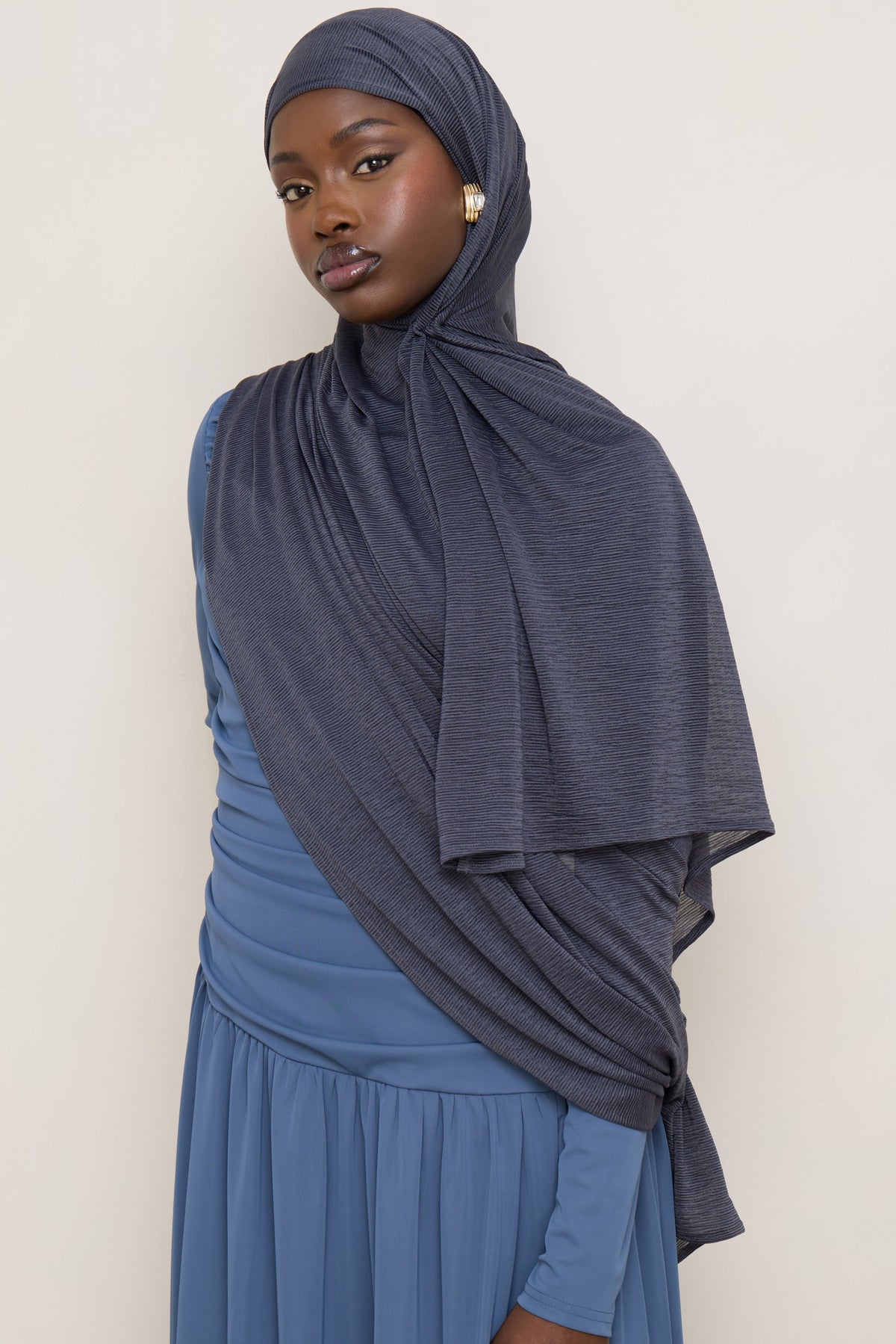 Stretch Stripe Hijab - Dark Denim