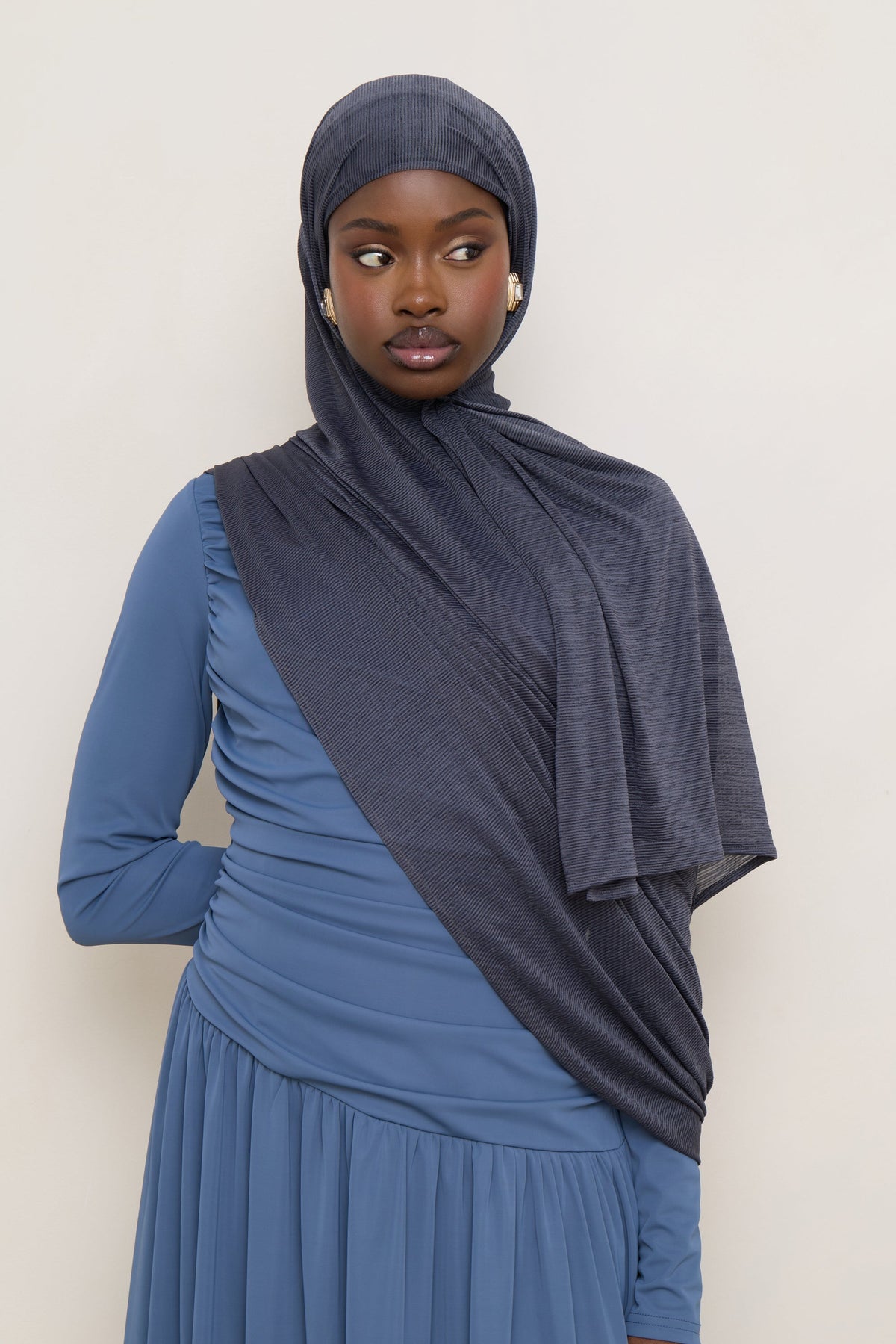 Stretch Stripe Hijab - Dark Denim