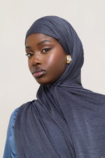 Stretch Stripe Hijab - Dark Denim