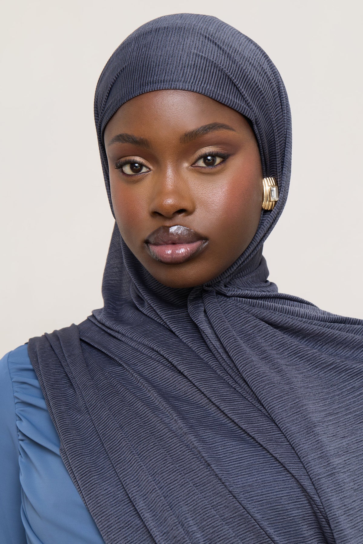 Stretch Stripe Hijab - Dark Denim