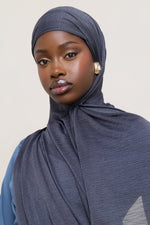Stretch Stripe Hijab - Dark Denim