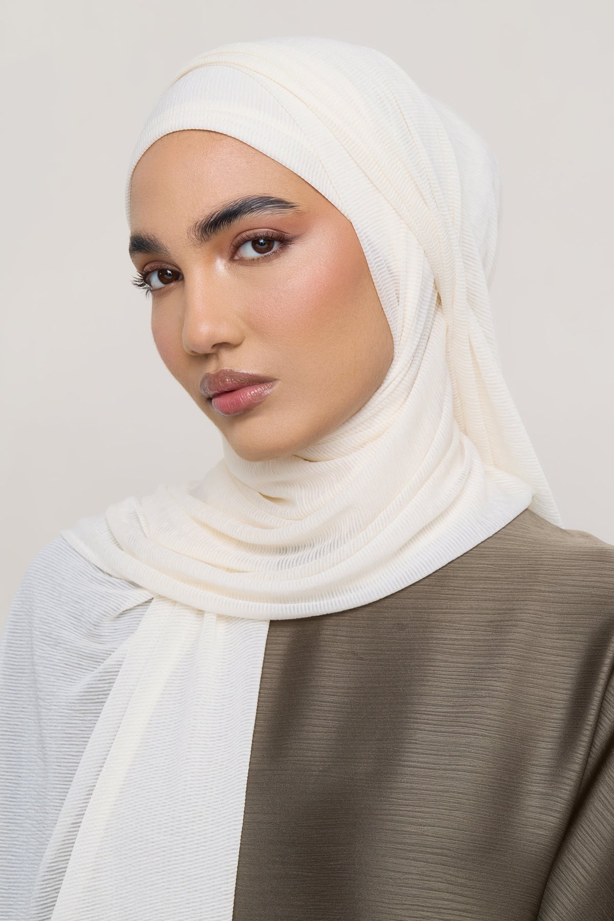 Stretch Stripe Hijab - Ivory