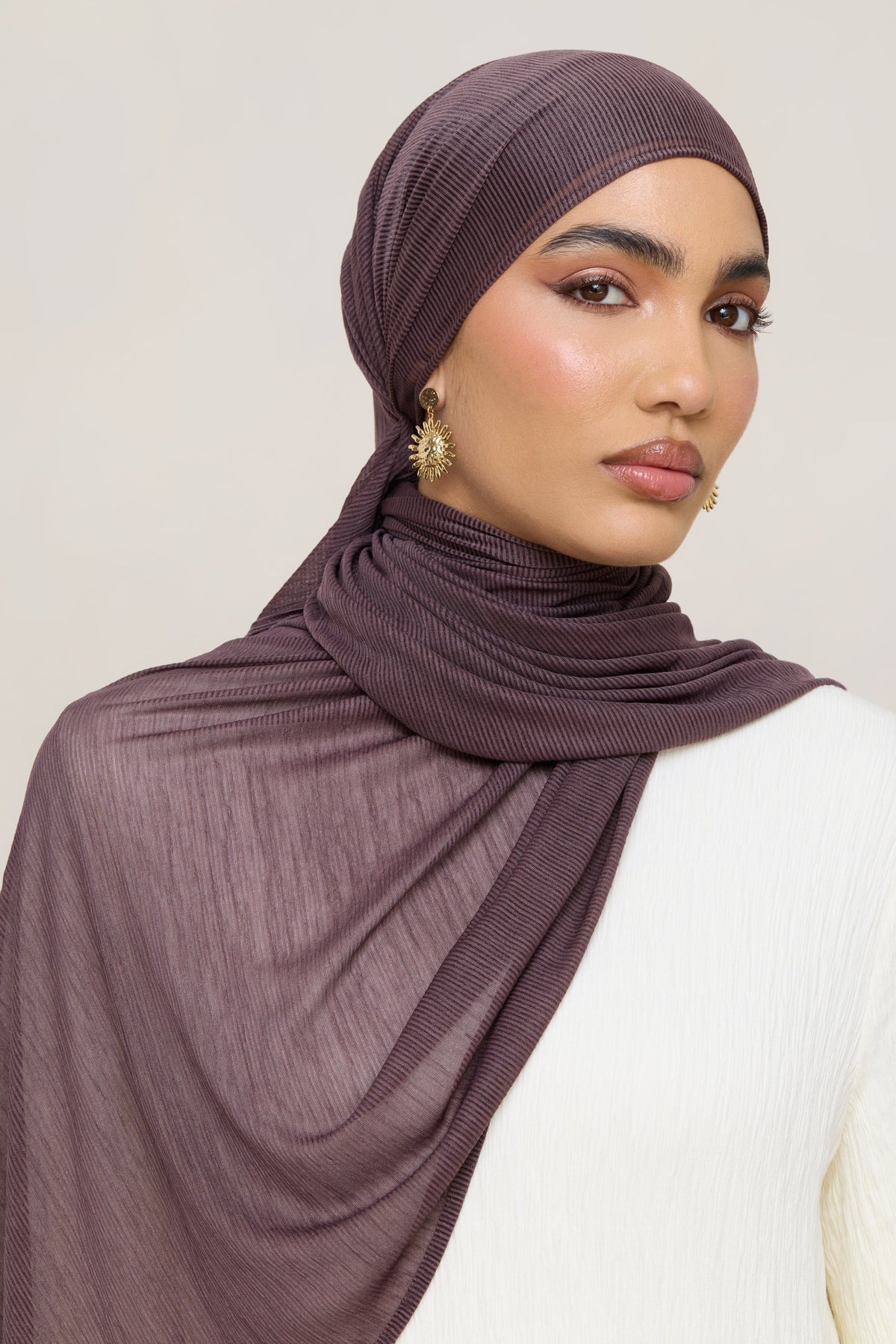 Stretch Stripe Hijab - Plum
