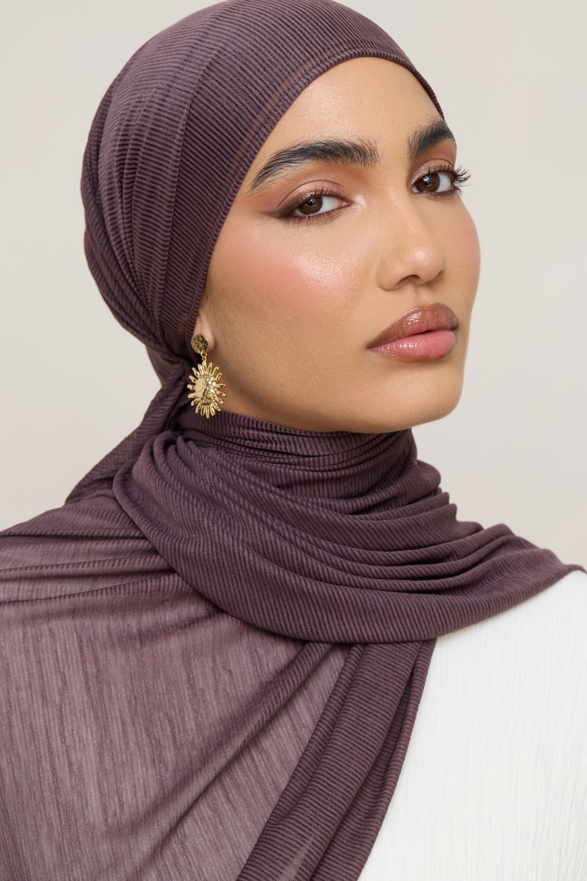 Stretch Stripe Hijab - Plum