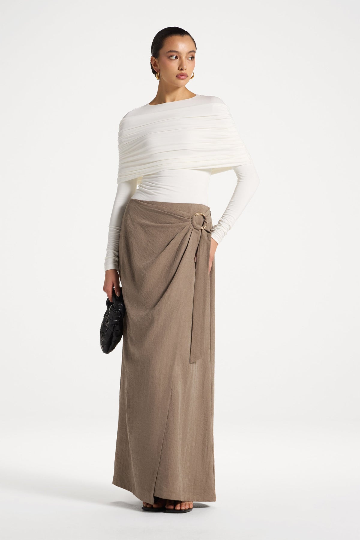 Suede Wrap Skirt - Pebble