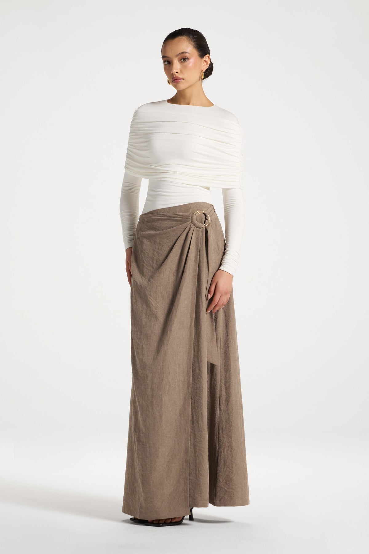 Suede Wrap Skirt - Pebble
