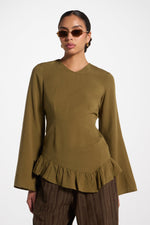 Tencel Ruffle Top - Olive