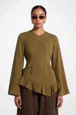 Tencel Ruffle Top - Olive
