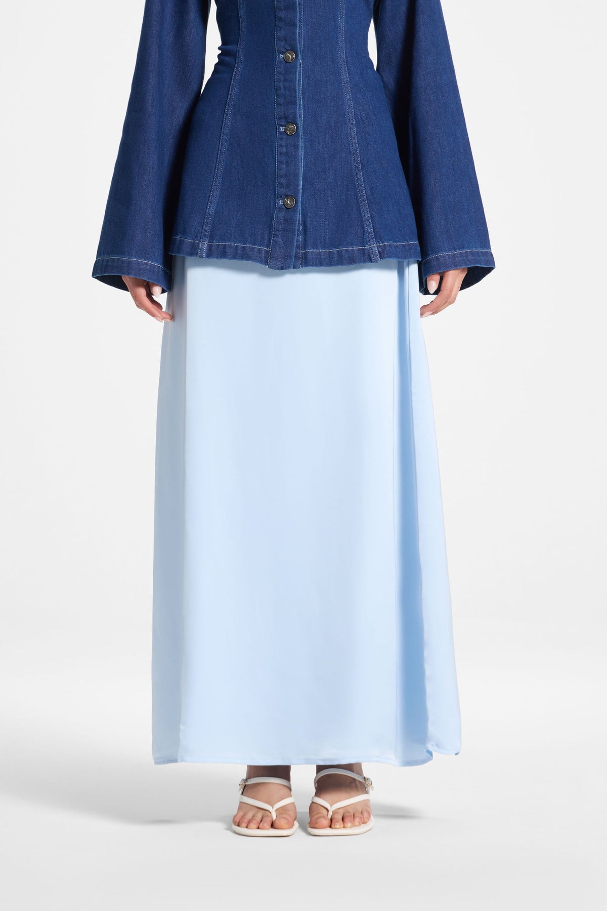 Tencel Silk A-Line Maxi Skirt - Pastel Blue