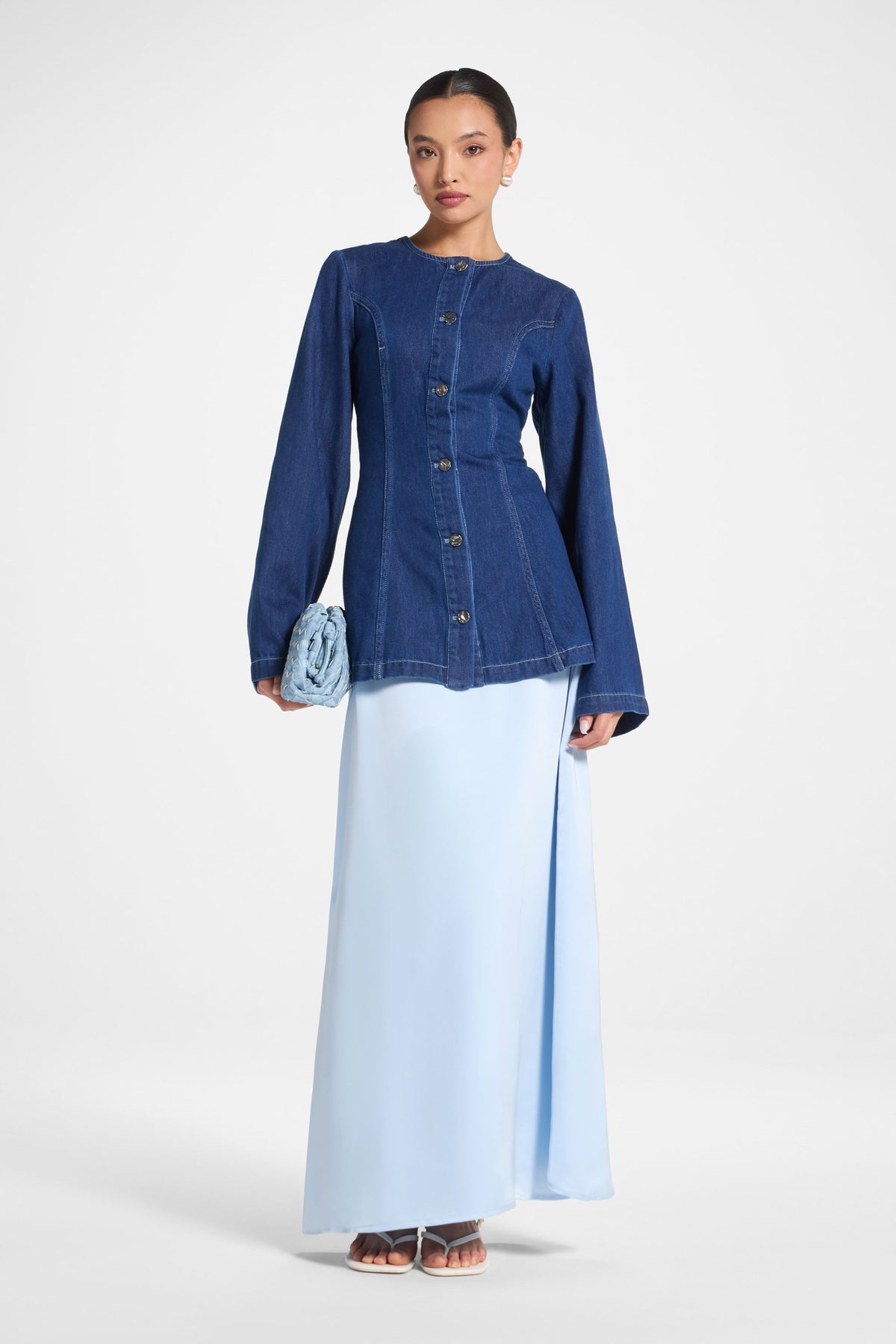 Tencel Silk A-Line Maxi Skirt - Pastel Blue