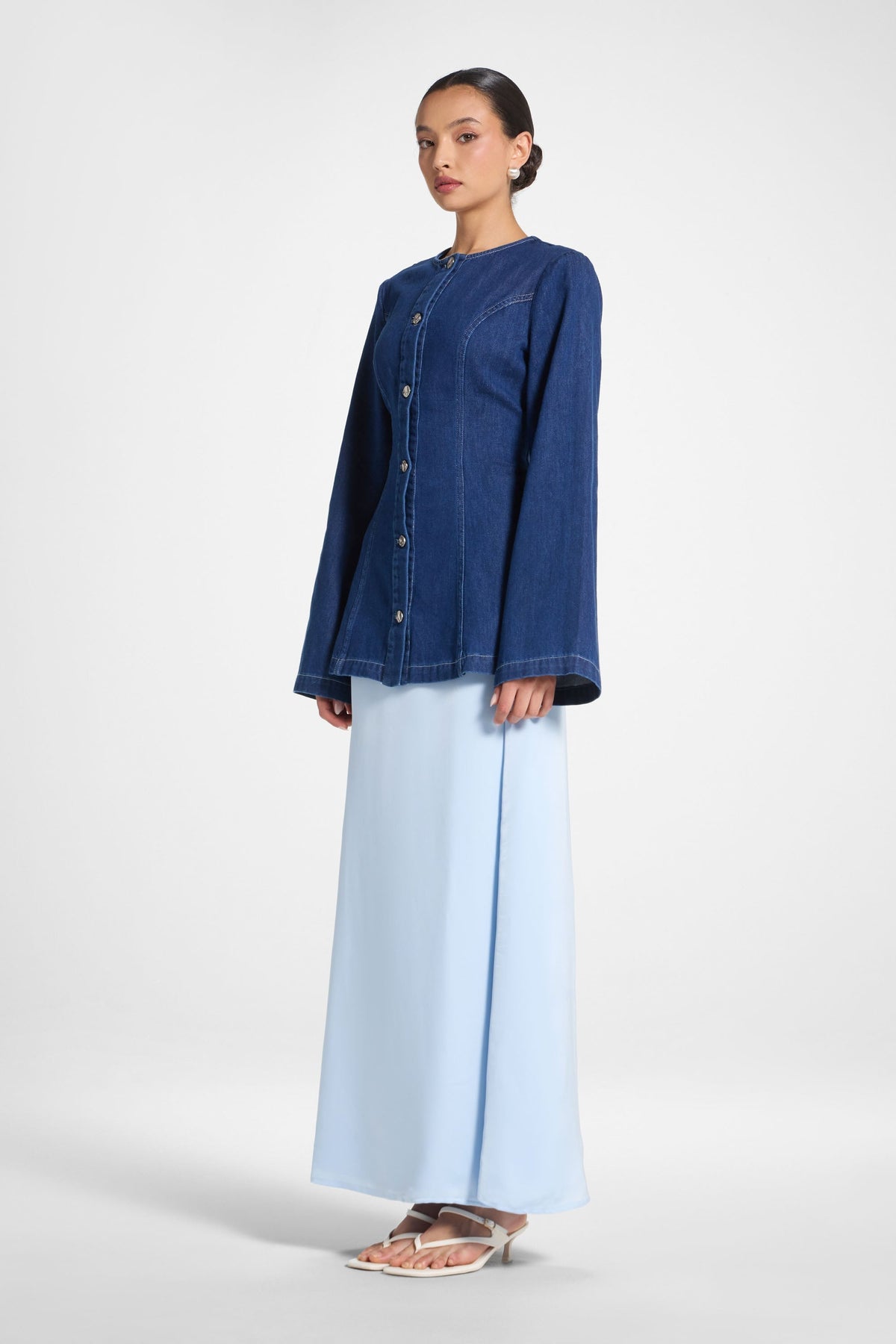 Tencel Silk A-Line Maxi Skirt - Pastel Blue