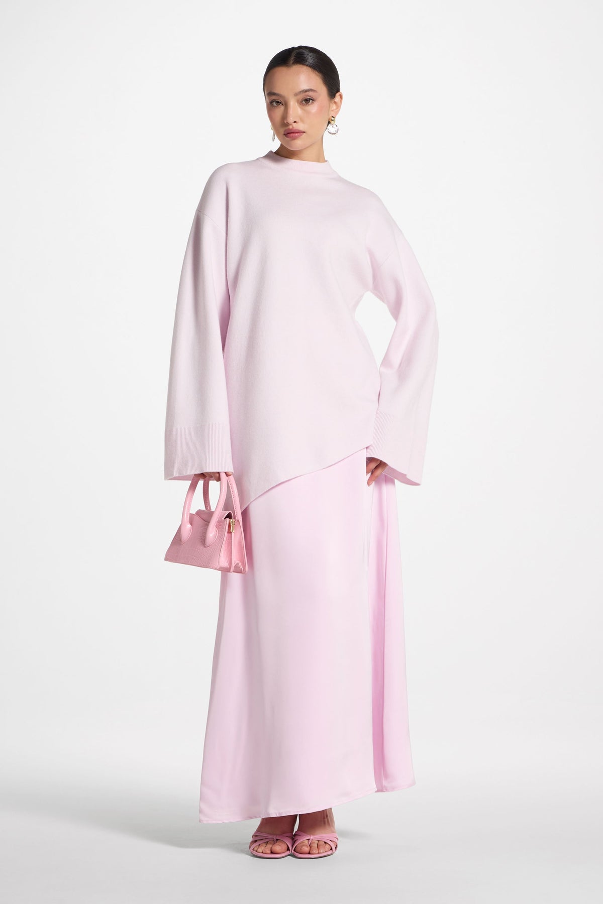 Tencel Silk A-Line Maxi Skirt - Pink