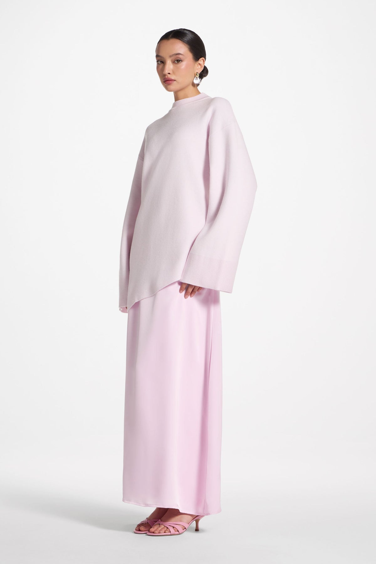 Tencel Silk A-Line Maxi Skirt - Pink