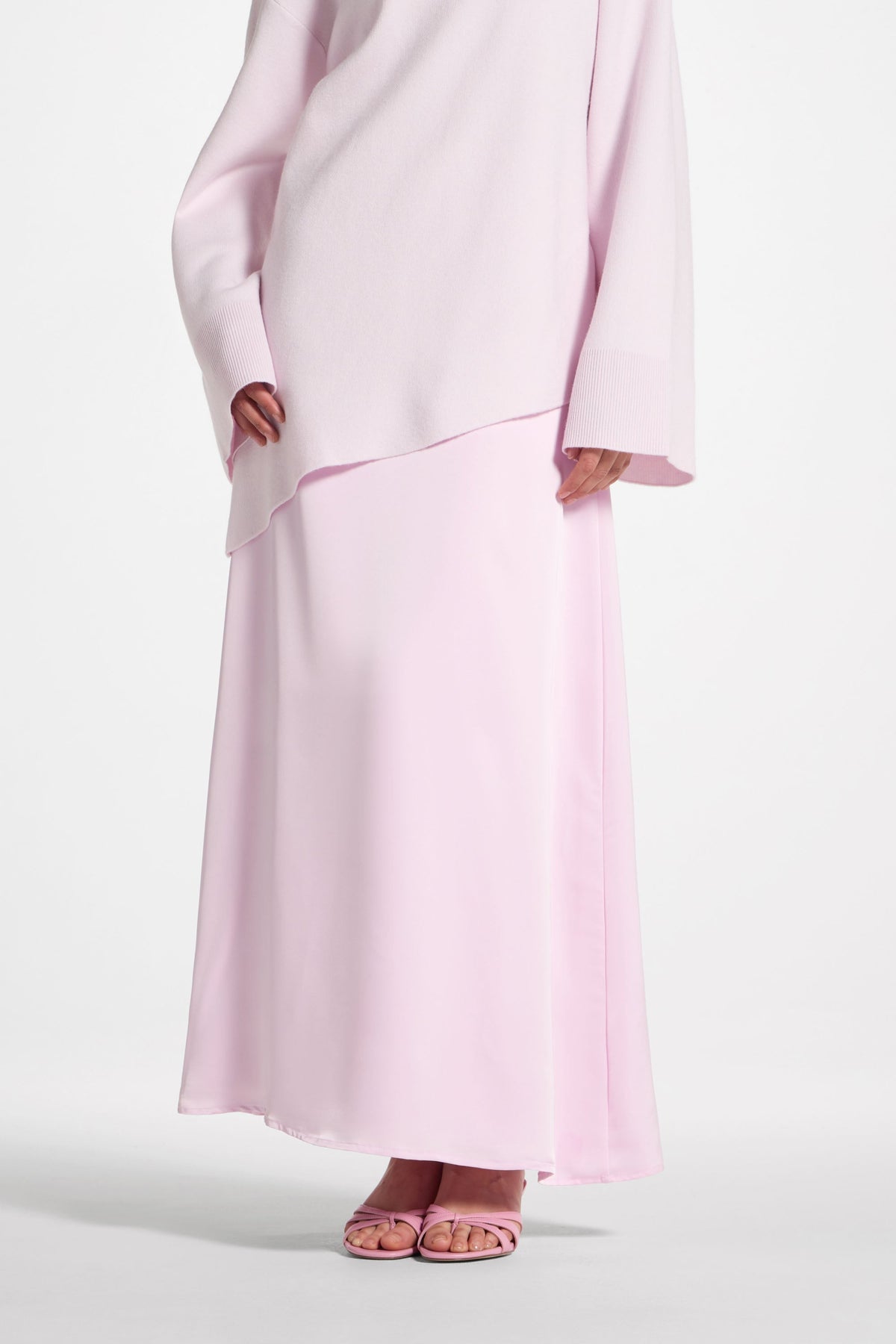 Tencel Silk A-Line Maxi Skirt - Pink
