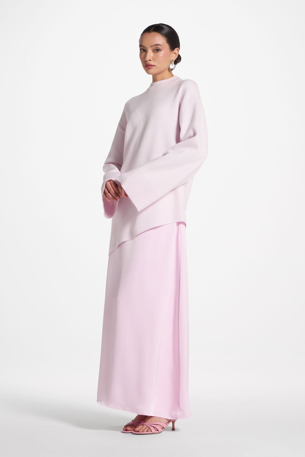 Tencel Silk A-Line Maxi Skirt - Pink