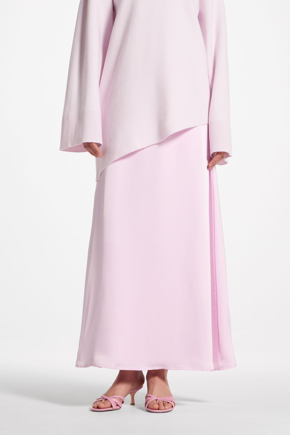 Tencel Silk A-Line Maxi Skirt - Pink