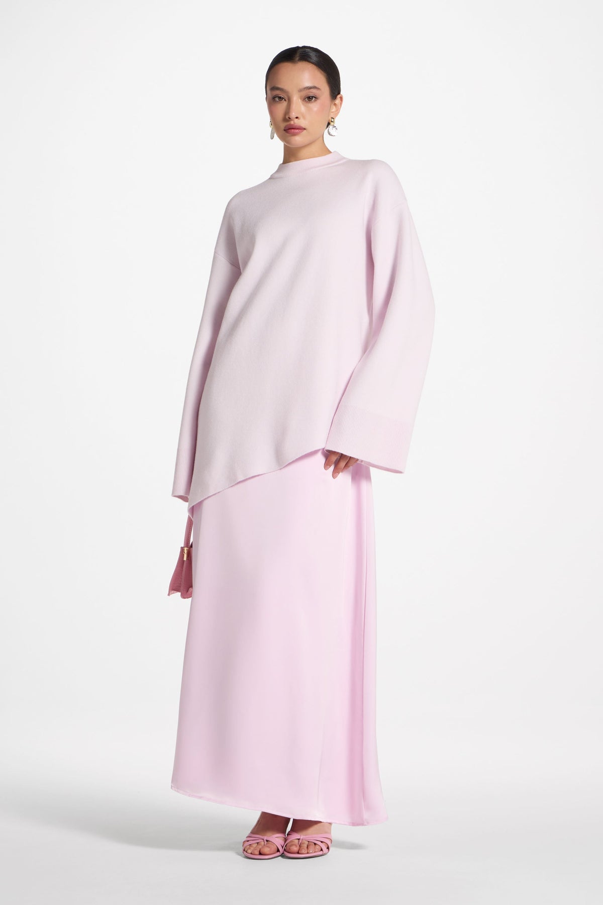Tencel Silk A-Line Maxi Skirt - Pink