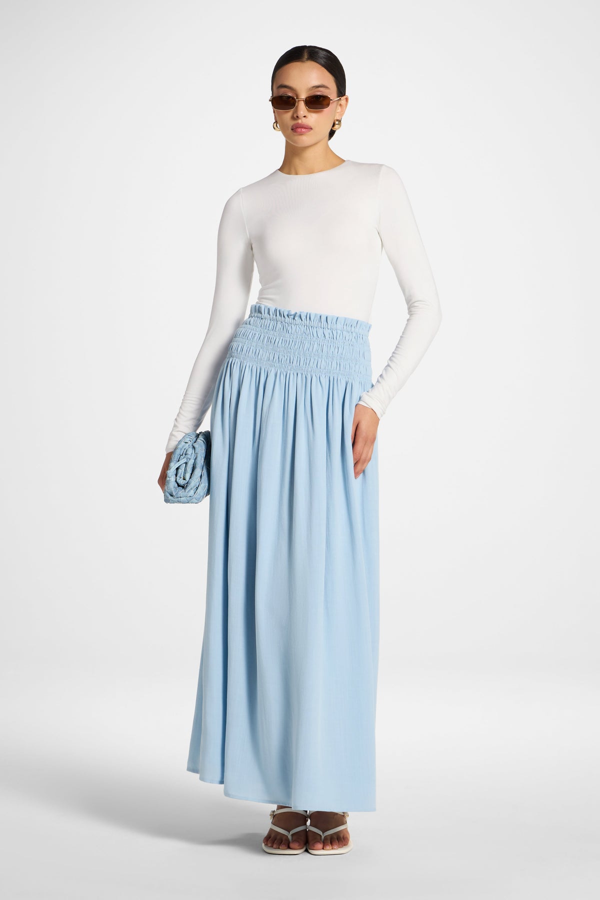 Tencel Smocked Skirt - Sky