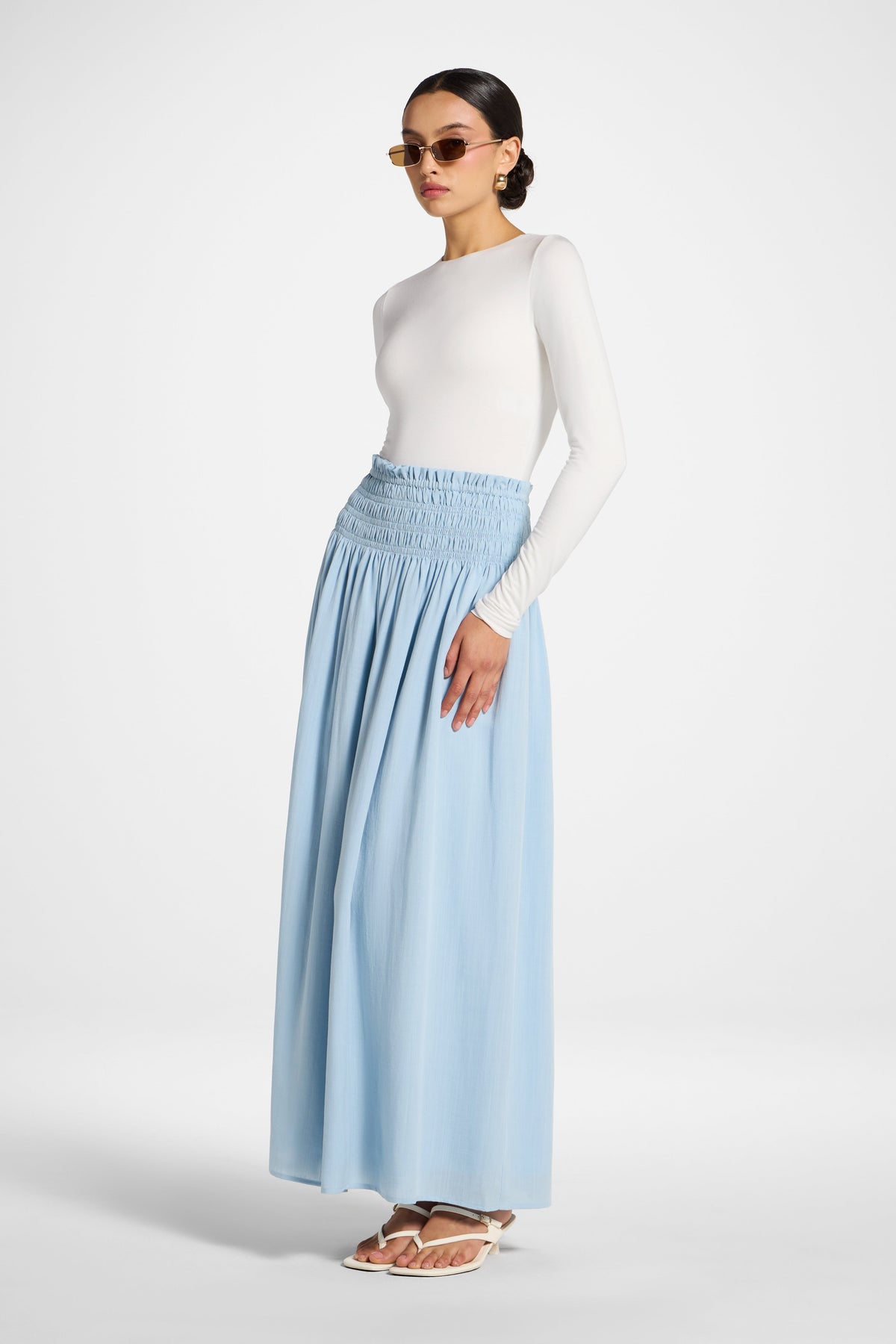 Tencel Smocked Skirt - Sky